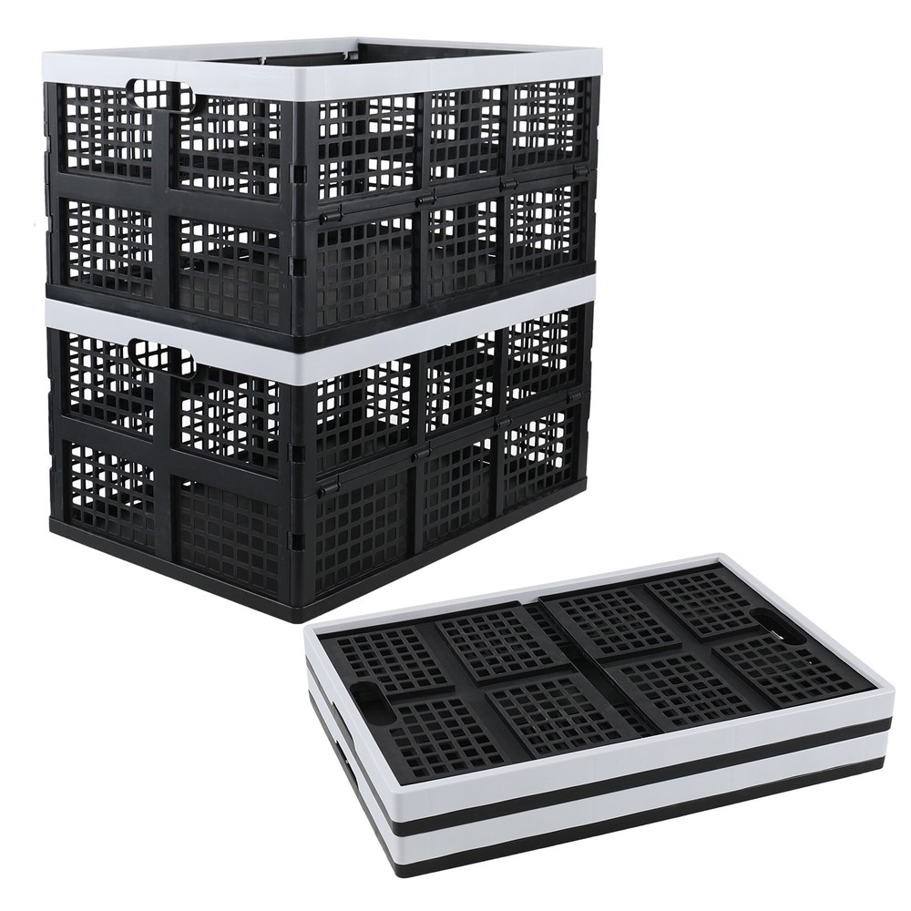 Knifefish Set of 4 Large Folding Stackable Storage Crate, 66 L, Black