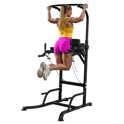 Pull Up Bar Power Tower Dip Station, Adjustable Strength Training Carbon