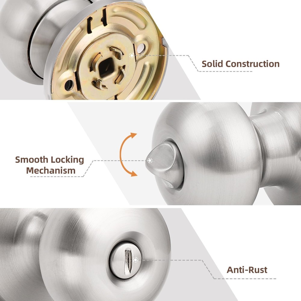 GOBEKOR Brushed Nickel Door Knobs Privacy Door Knobs Interior for Bedroom Bat...