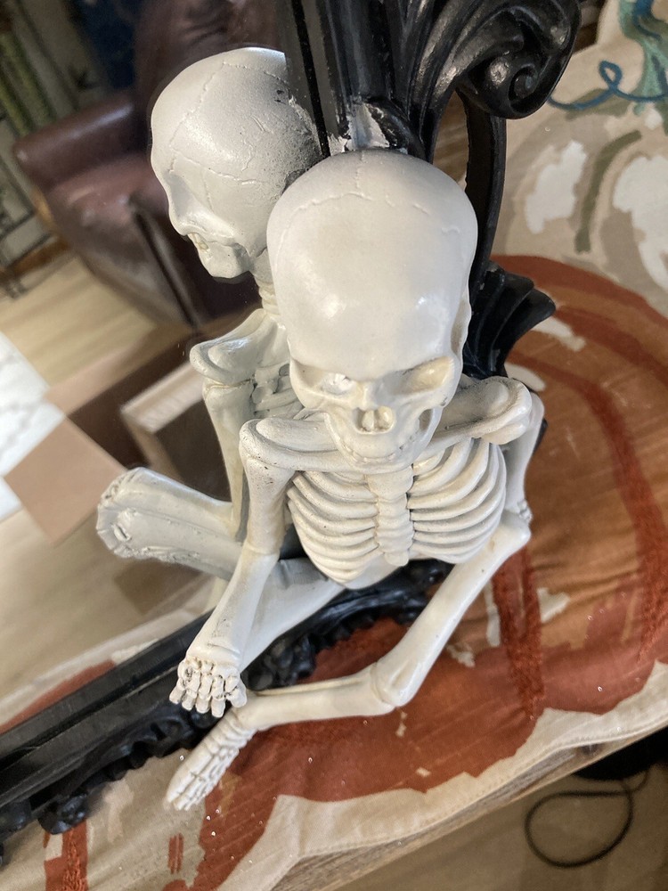 Skeleton Mirror | Halloween Gothic Decor | Ornate Black Framed Mirror