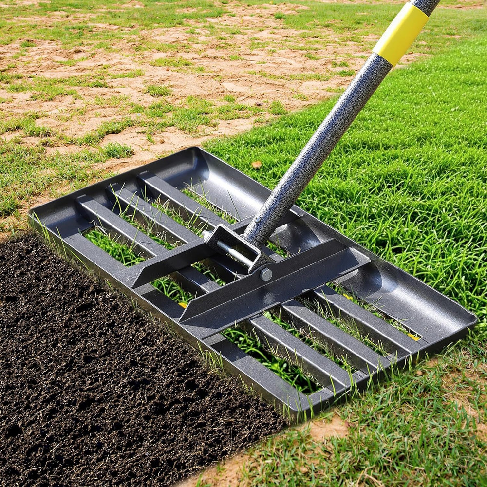 Lawn Leveling Rake, 60 Inch Adjustable Long Handle Leveling Rake, Black Heavy Du