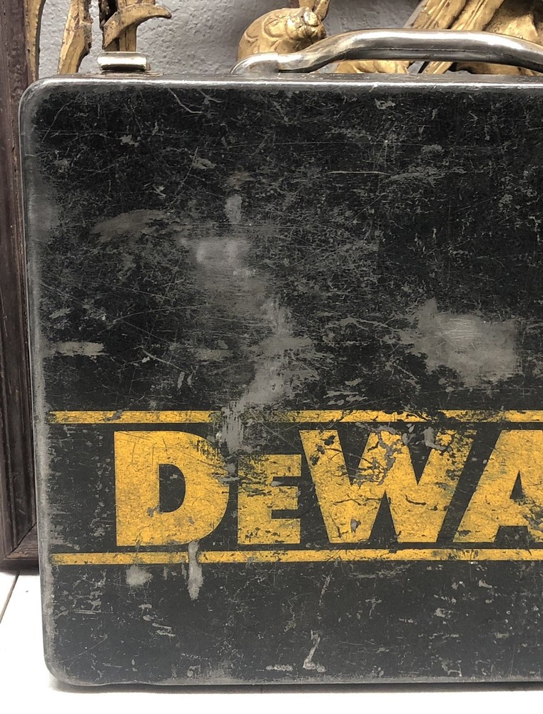 Vintage DeWalt Worn Black Metal Storage Tool Box Empty Carrying Case