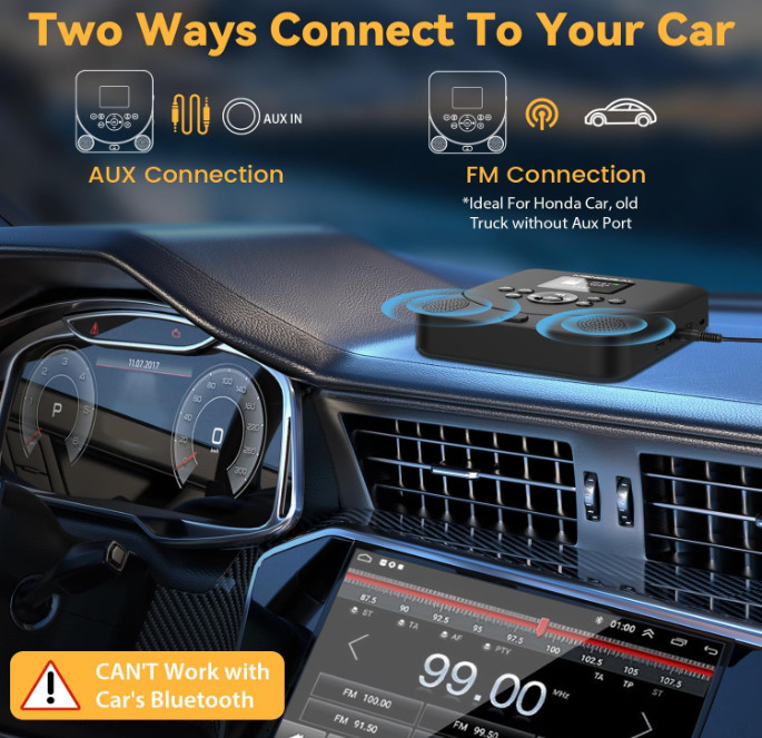 Portable Bluetooth CD Player with Speakers, FM Transmitter, Rechargeable