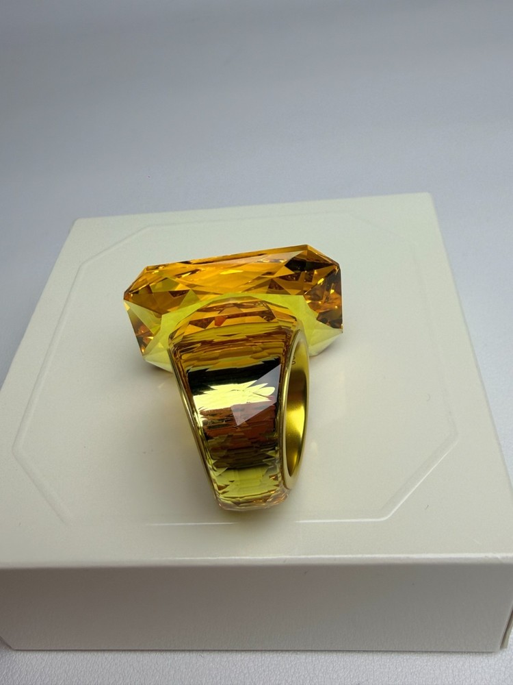 Swarovski Lucent cocktail ring oversized crystal, octagonal cut yellow size 60.
