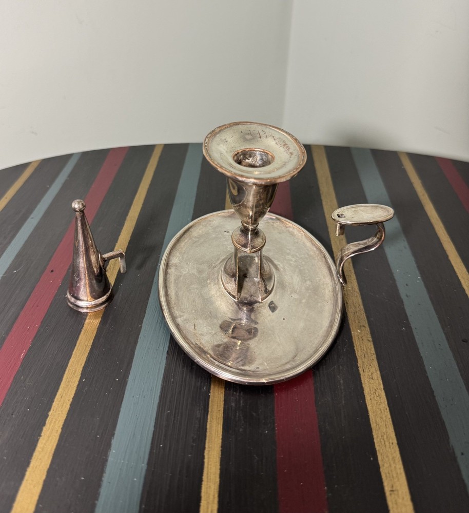 Antique Silver Plate Chamberstick Candlestick w/ Snuffer