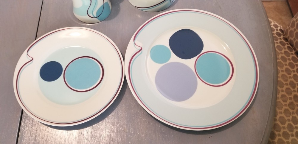Livliga Halsa Portion Control Place Setting 4 Piece Art Deco Pattern Ceramic HTF