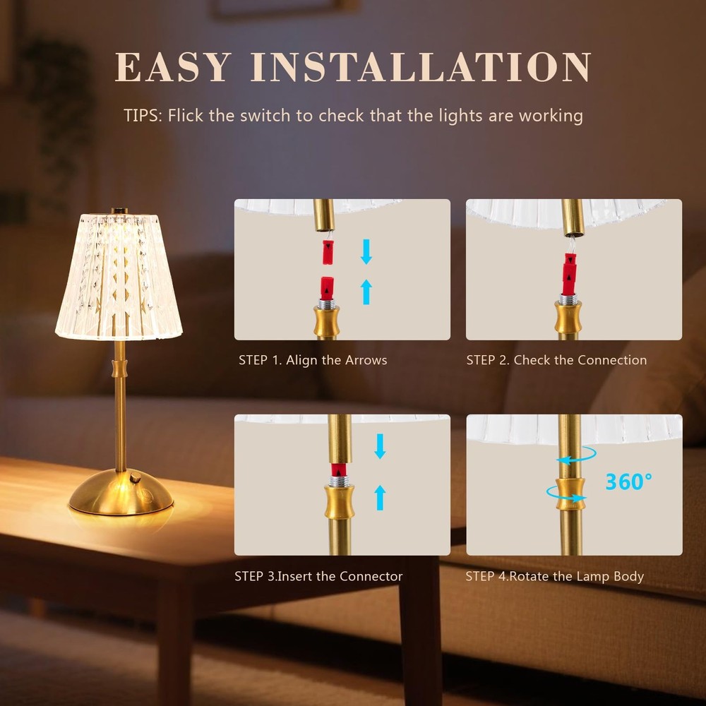 2 Pack Touch Cordless Table Lamp Rechargeable, 3600mAh Battery Operated Small...