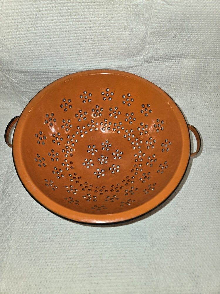 Vintage 1960s Enamelware Orange Colander