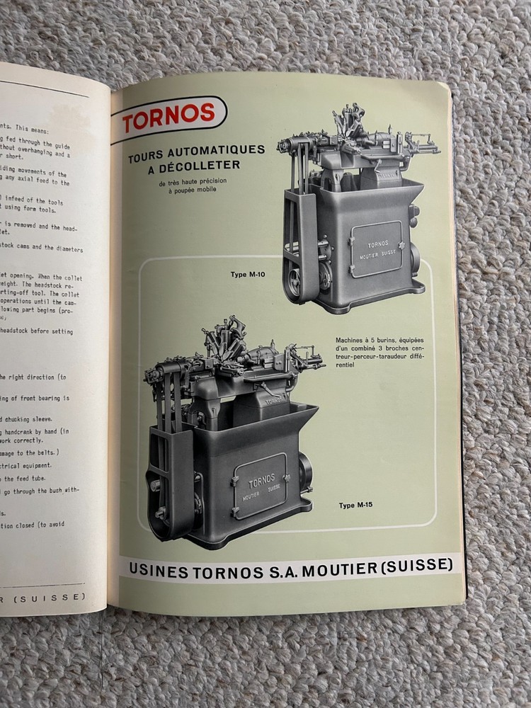Tornos M-15 High Speed Automatic Lathe Manual