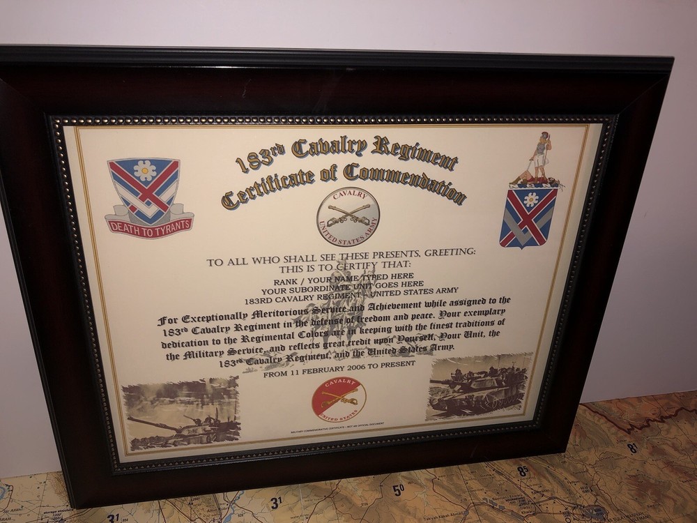 183RD U.S. CAVALRY REGIMENT / COMMEMORATIVE - CERTIFICATE OF COMMENDATION