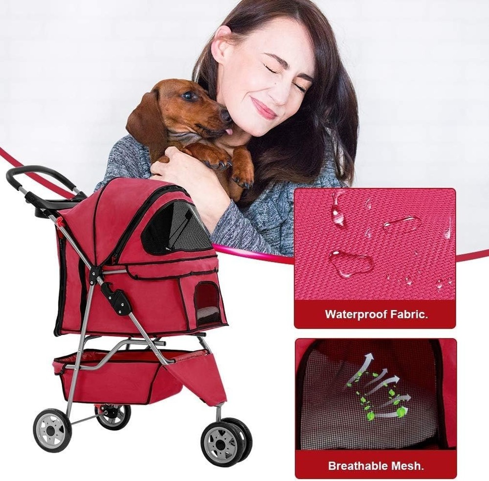 Portable Folding Pet Stroller with Cup Holders - For Medium & Small Dogs & Cats