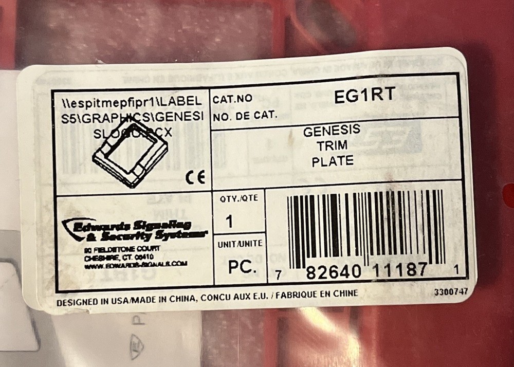 Edwards SIgnaling EG1RT Trim Plate Red