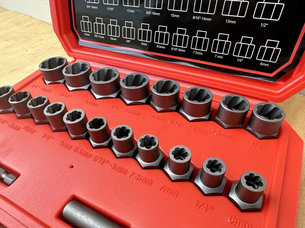 27pc 3/8” Dr. Impact Bolt Nut Extractor Twist Socket & Screw Removal Bits Tools