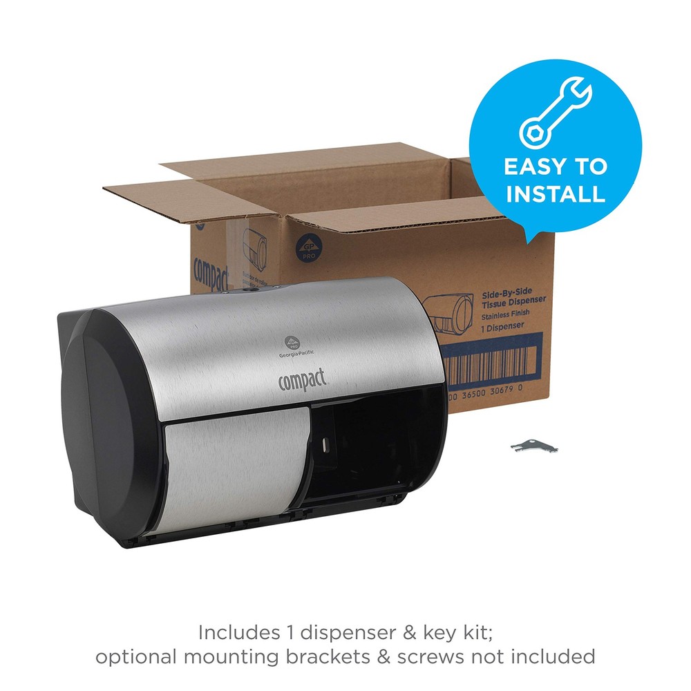 Compact 2-Roll Side-by-Side Coreless 1 Count (Pack of 1), Brushed Stainless