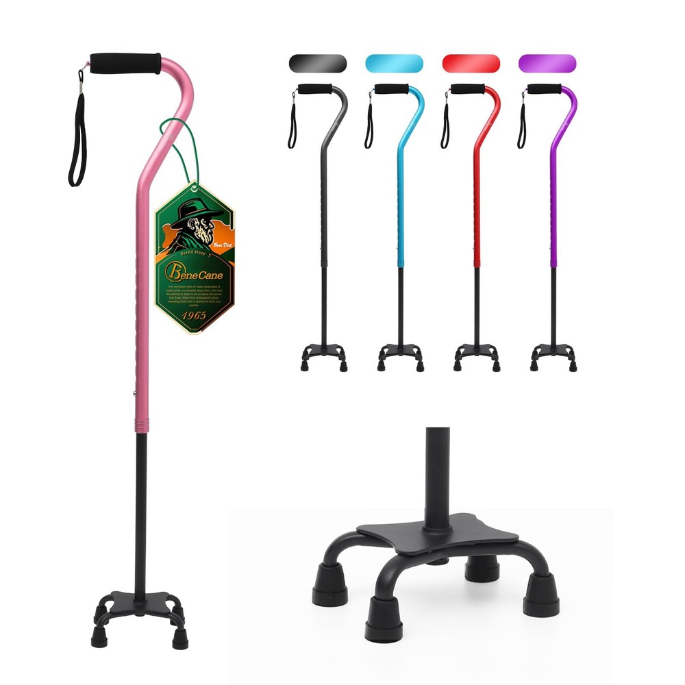 BeneCane Quad Cane Adjustable Walking with Offset Soft 10 Size, pink