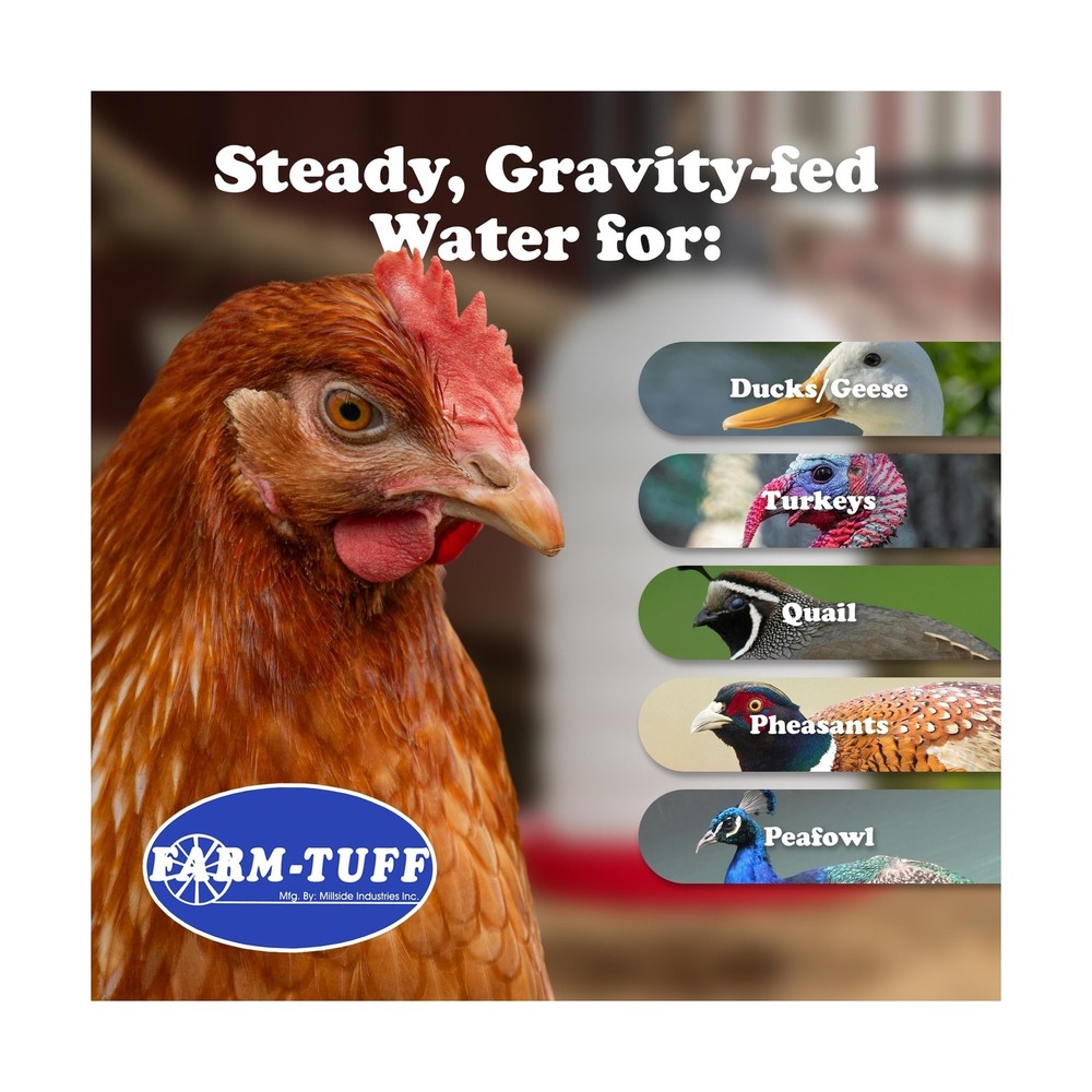 Durable Hanging Chicken Waterer, 7 Gallon Capacity - Automatic Top Fill Poult...