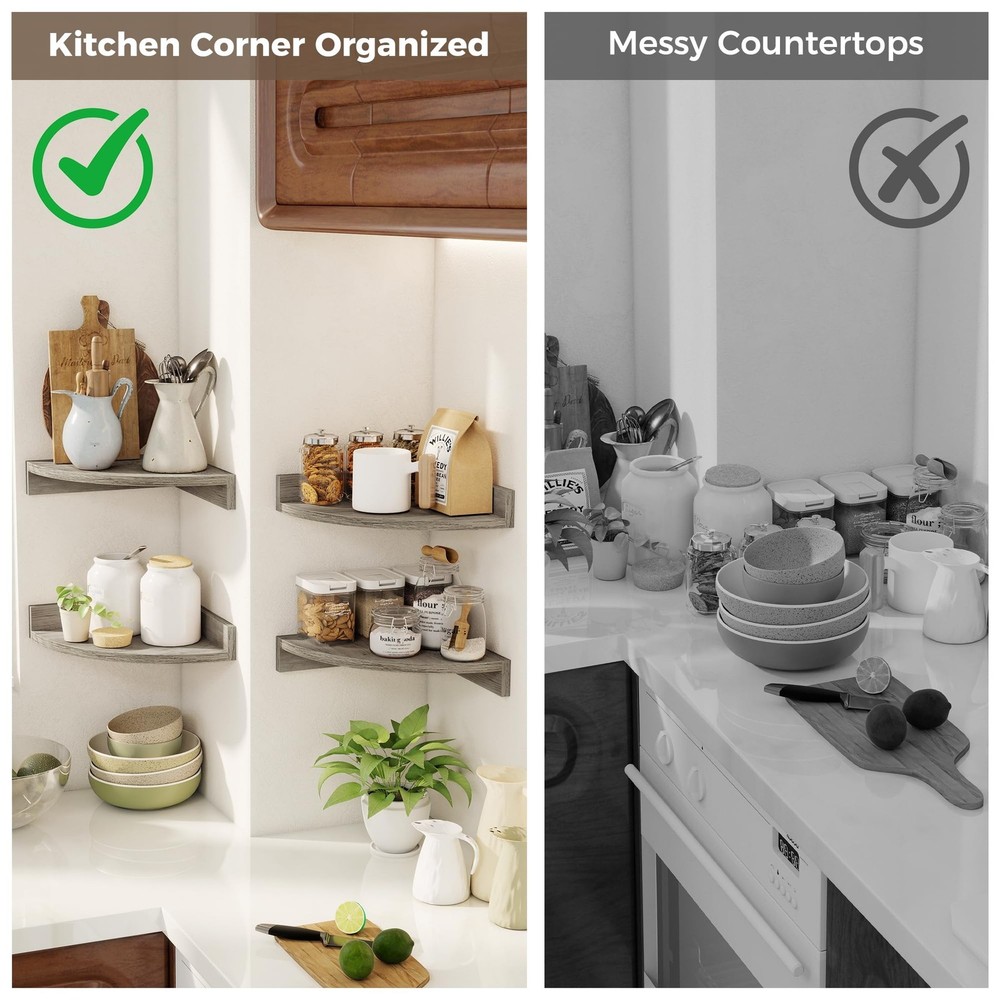 Corner Shelves 3-Pack for Bathroom & Kitchen, Space-Saving Floating Corner Wa...
