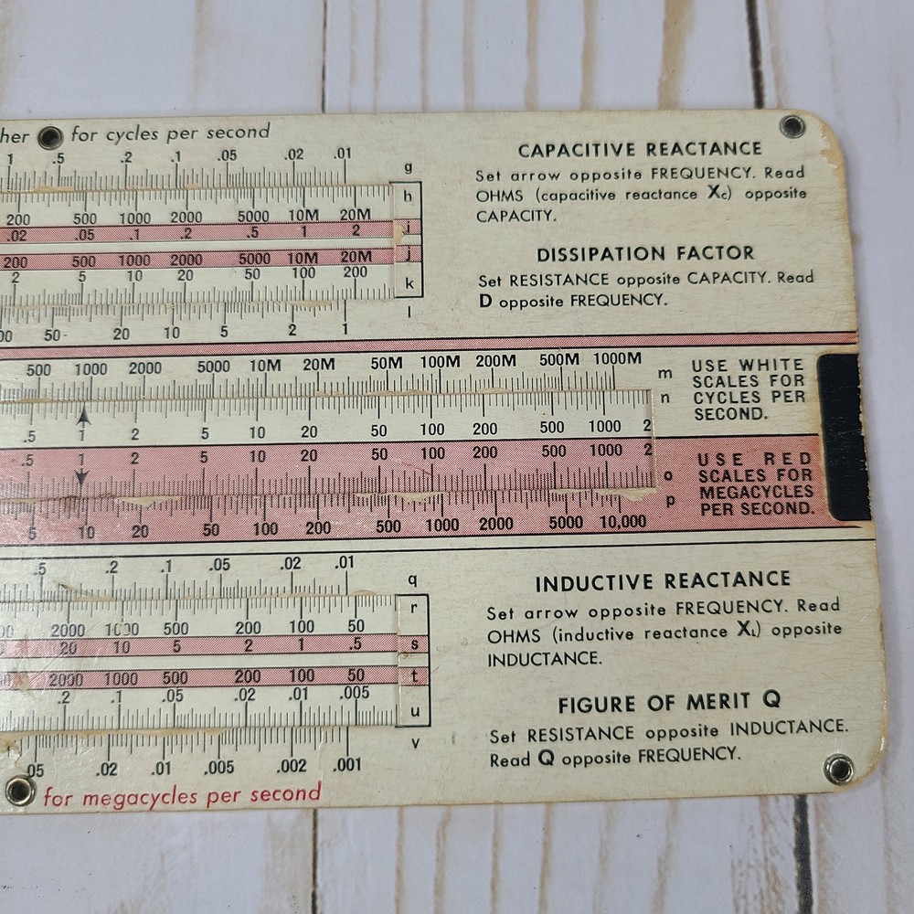 Shure Reactance Slide Rule Calculator Capacitive & Inductive Vintage 1957