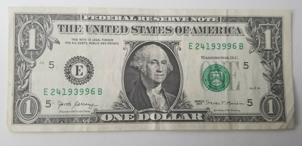 $1 Bill Misaligned One Digit Serial Number *6* STUCK DIGIT Minor ERROR Misprint