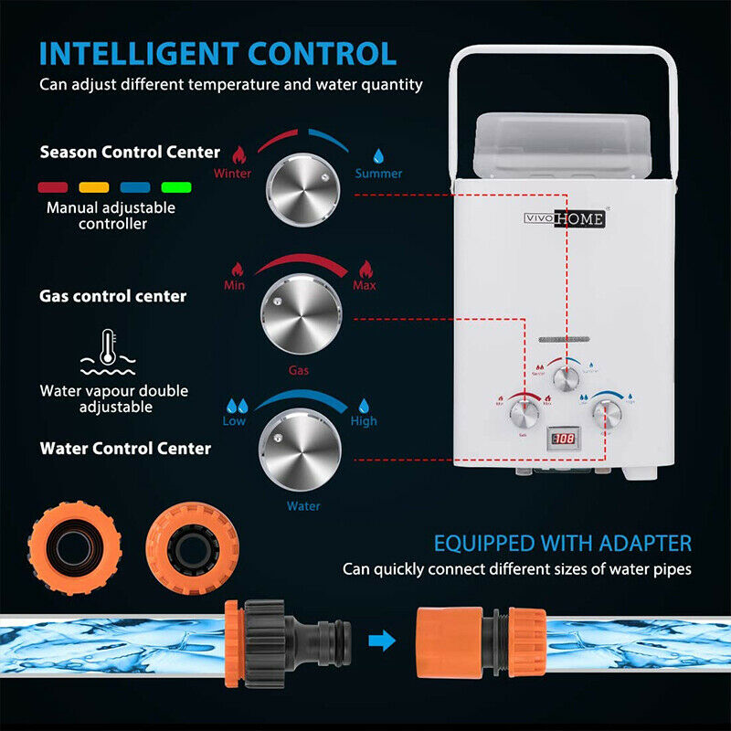 Portable 1.6GMP Propane Gas 6L Water Heater Tankless Instant Boiler Outdoor RV