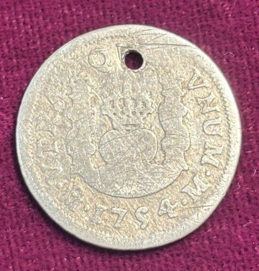 1754 Spanish Silver 1 Real Genuine Pirate 1700's Coin