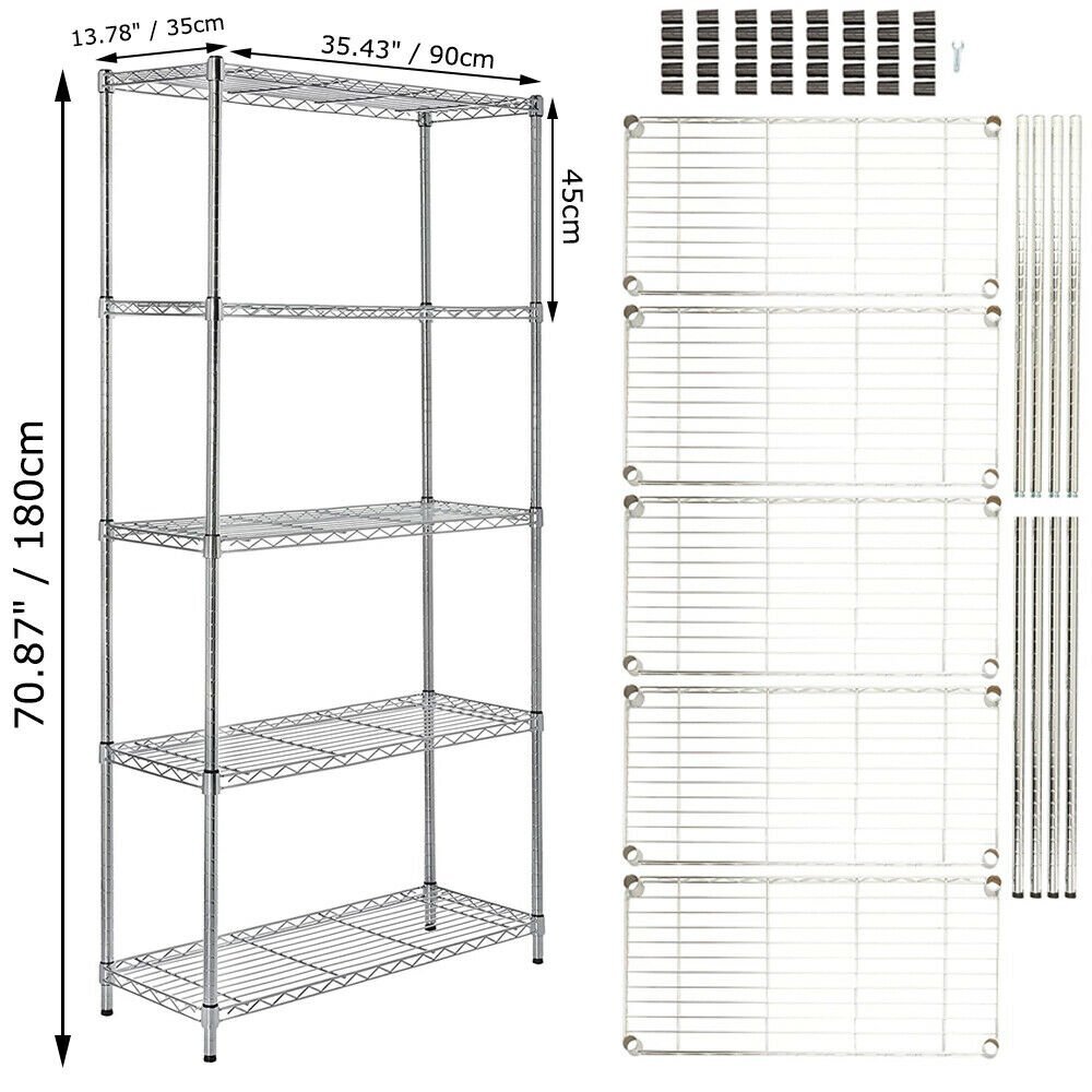 3/4/5 Layers Shelves Unit Adjustable Metal Shelf Rack Kitchen Storage Organizer