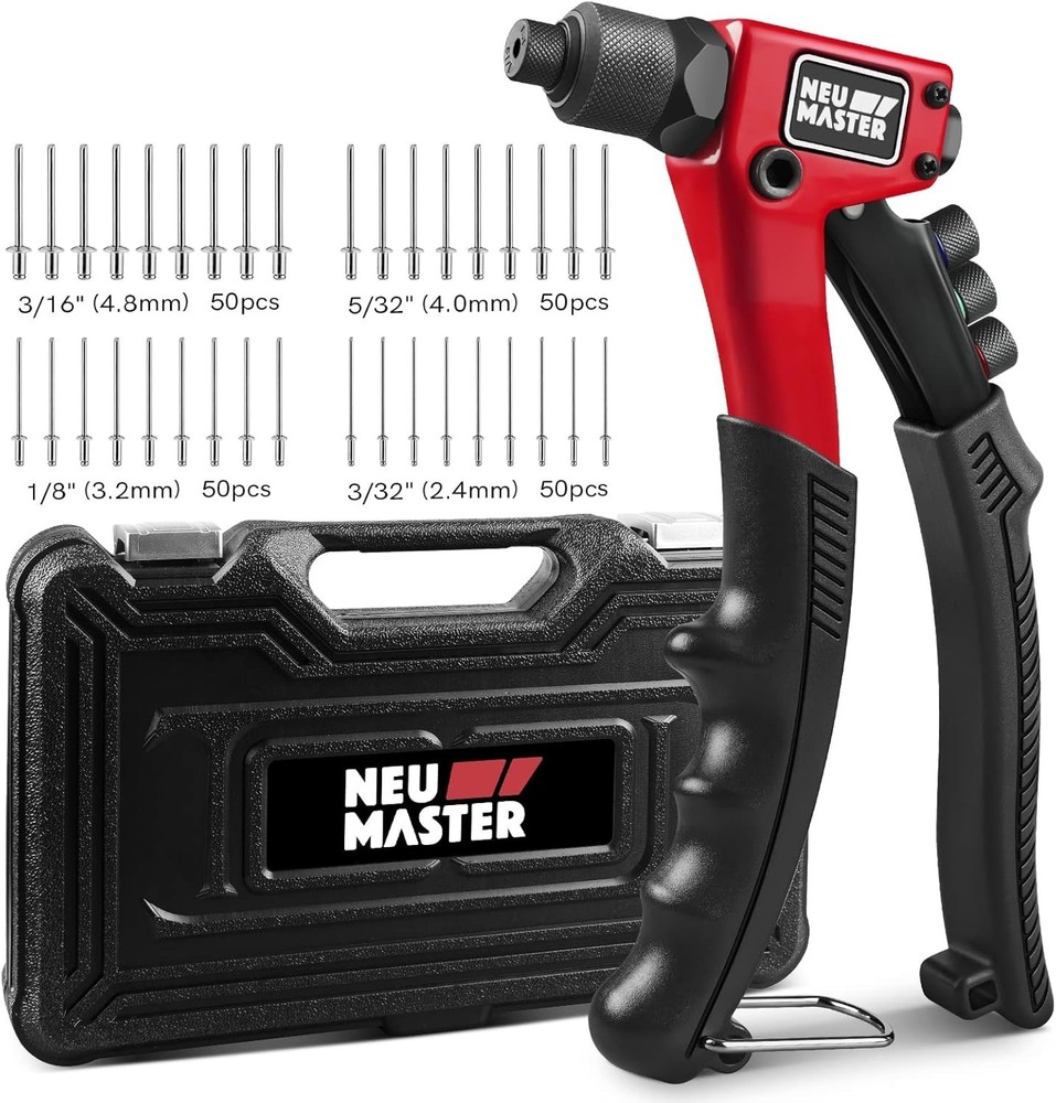 Professional Rivet Gun with 200 Rivets for Metal, Plastic & Leather Projects