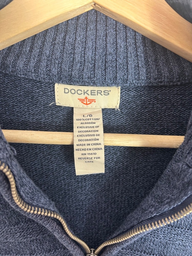 Dockers, Men's Plain Navy 1/4 Zip Neck Pullover Jumper, Size Large - Used