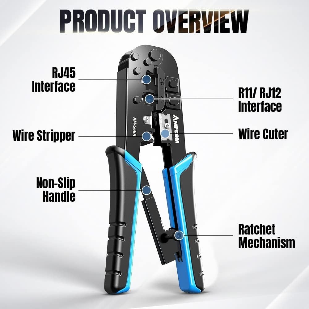 Versatile RJ45 Crimper Cutter Stripper - Professional Tool for All Connectors