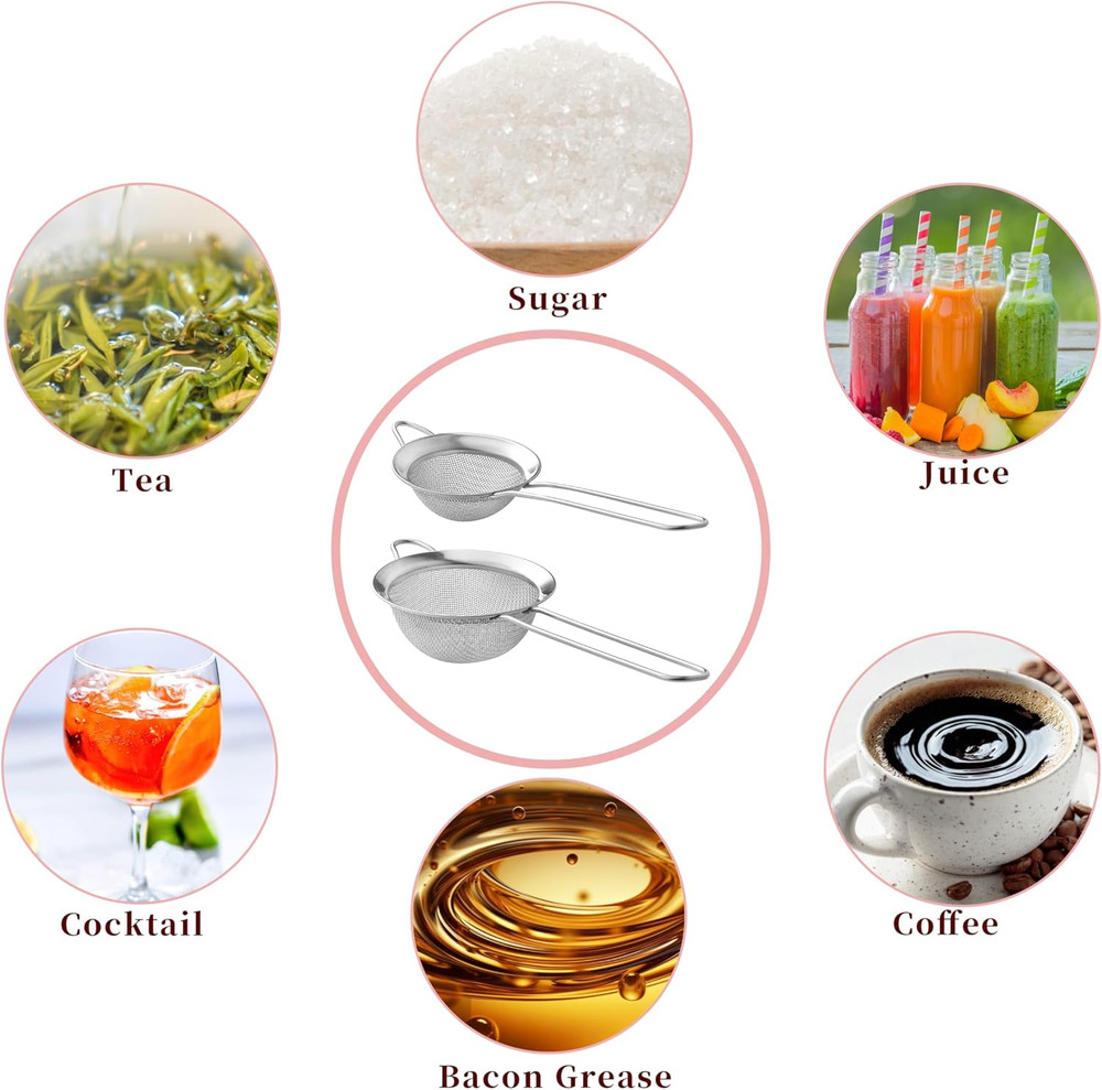 2 Pack Fine Mesh Strainers, Mini Stainless Steel Strainer with Handle for Kitche
