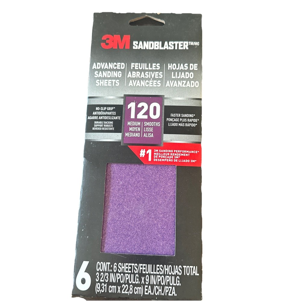 3M Sandblaster Advanced Sanding Sheets No-Slip Grip 6 sheets  120 Medium