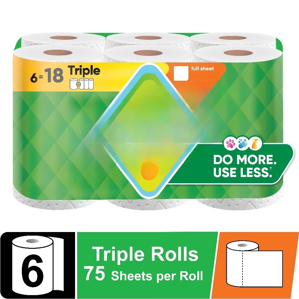 Paper Towels Full Sheet White, 6 Triple Rolls, 75 Sheets per Roll