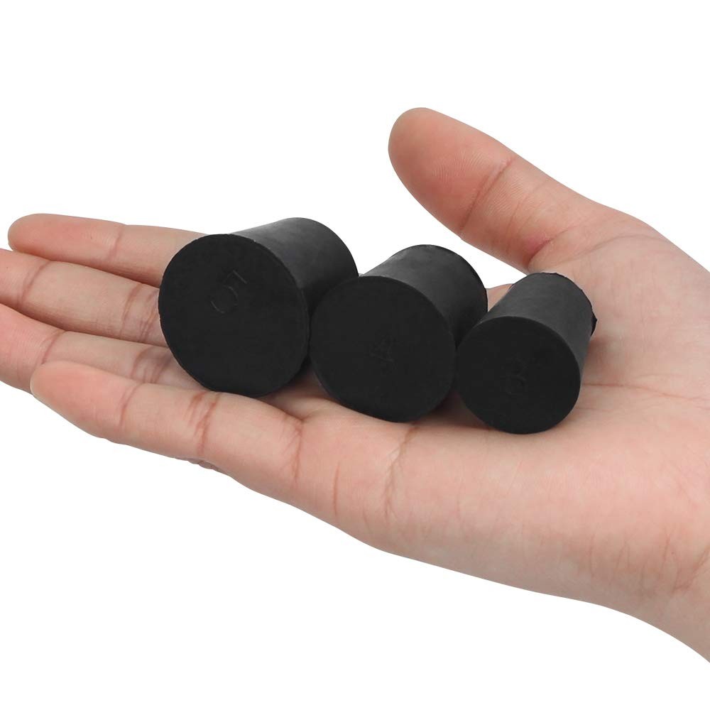 27 Pack (10 Assorted Sizes) 000# - 7# Tapered Lab Bungs Solid Rubber Black