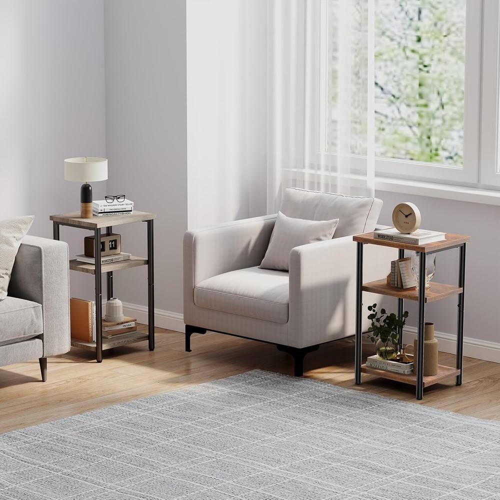 3-Tier End Table Small Side Table Storage Shelf Nightstand with Adjustable Feet