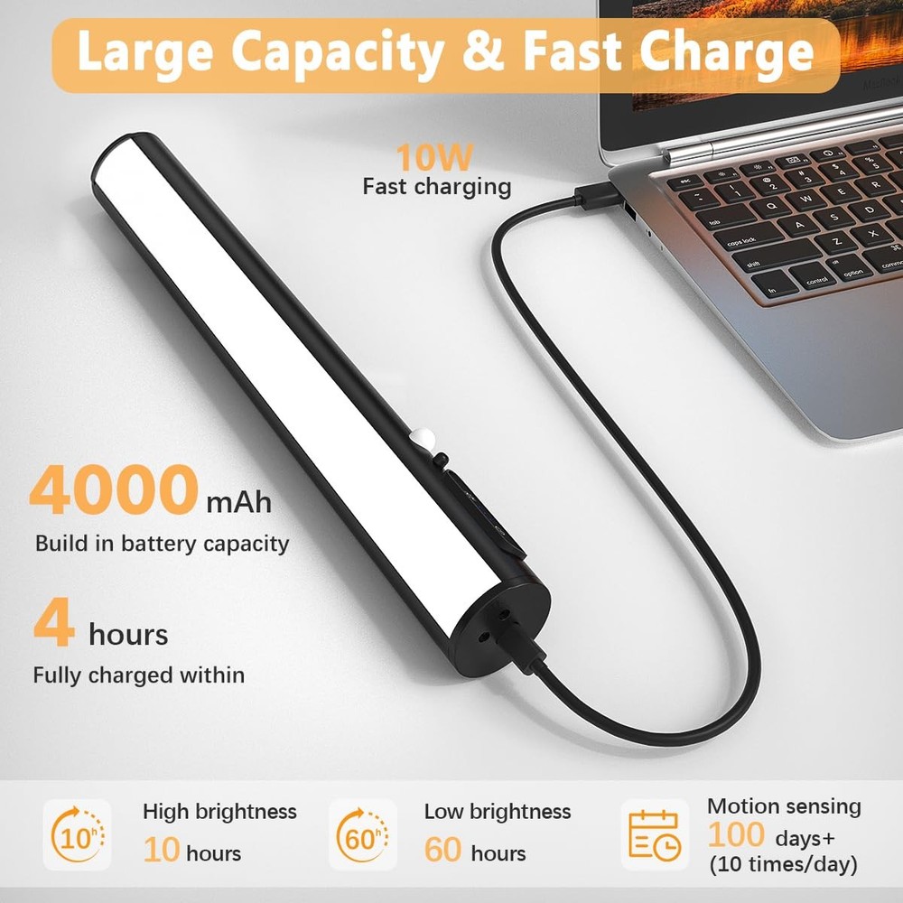 Motion Sensor Battery Operated Picture Light, Wireless Rechargeable Black