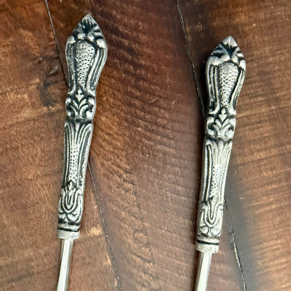 Salad Server Set Spoon and Fork Decorative Handles Victorian Gothic Revival