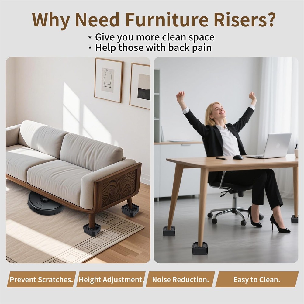 4 Pack Bed Risers Heavy Duty, Adjustable Furniture Risers for Bed Couch Sofa ...