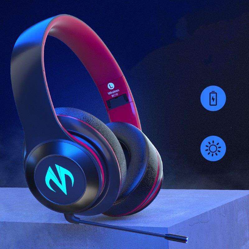 Wireless Headset Bluetooth Sports Gaming Headset  Low-Latency Music Light-Emitti