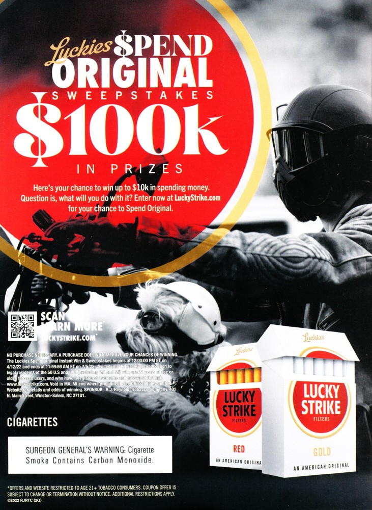 LUCKY STRIKE CIGARETTE AD #37 SWEEPSTAKE 2022