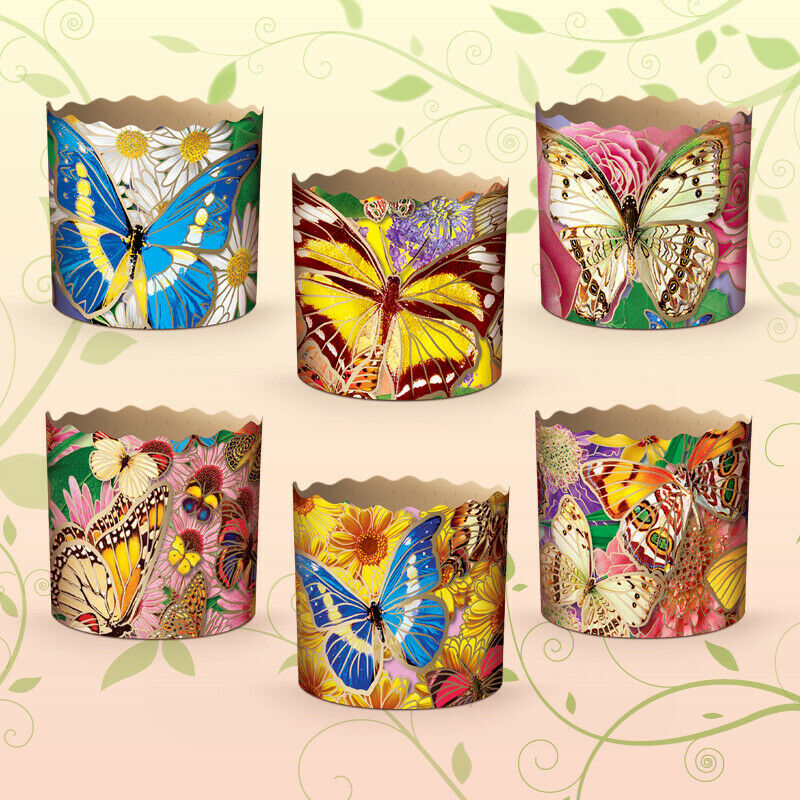 Set 6 Easter Bread Baking Paper Molds Forms Paska Panettone Cake Butterflies
