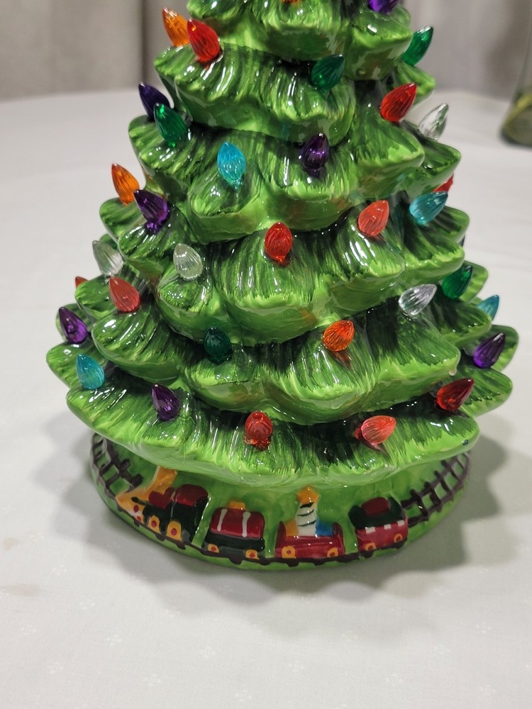 15" Pre-Lit Hand-Painted Ceramic Tabletop Christmas Tree 64 Lights Xmas