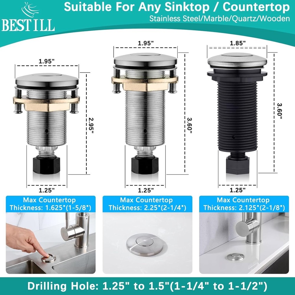 Garbage Disposal Air Switch Kit with Solid Brass Cover - Easy Setup