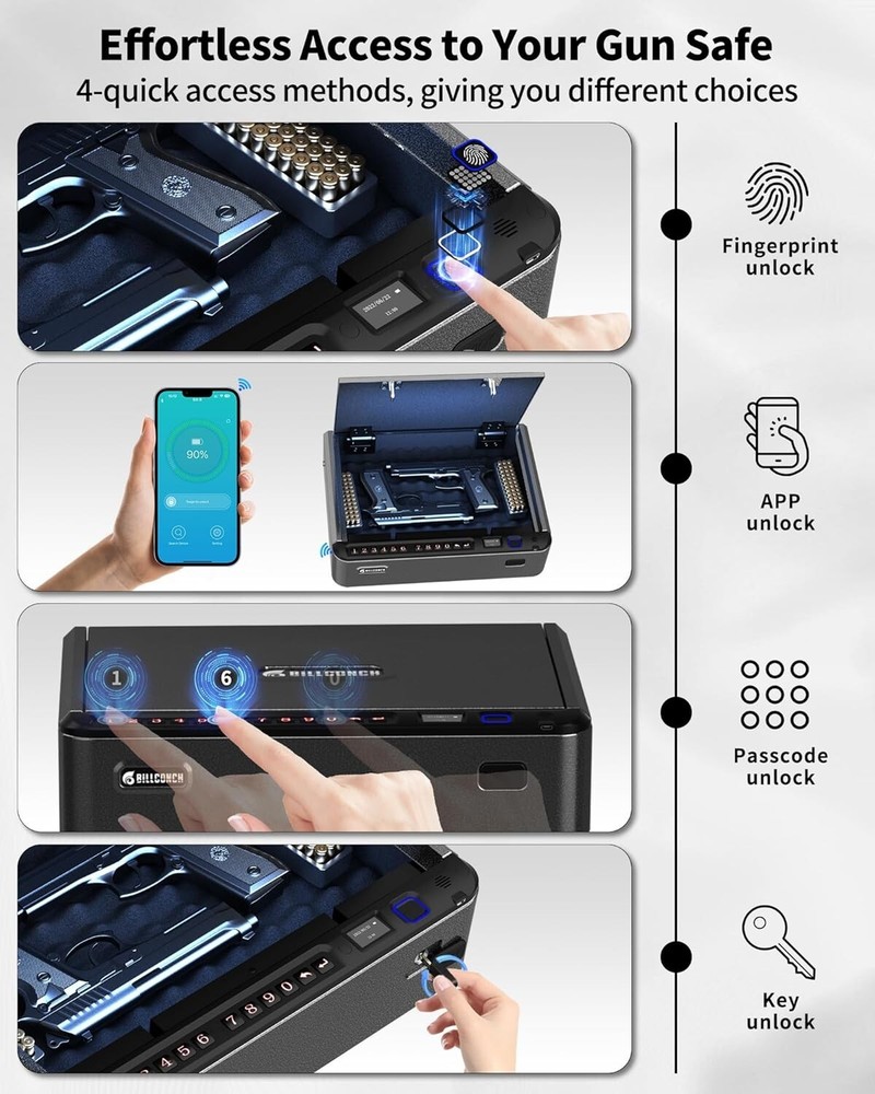 Intelligent Portable Gun Safe with Multiple Unlock Options - Ideal for Security