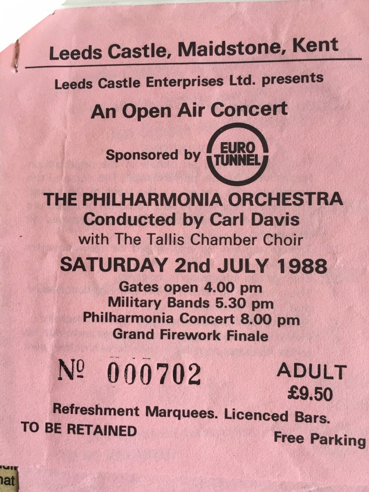 Leeds Castle Open Air Classical Concert Programme, Tickets & article. 1988.
