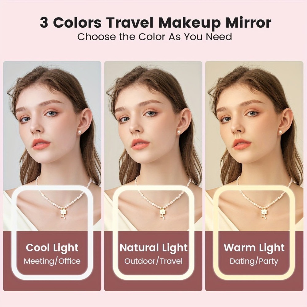 Makeup Mirror,With 3 Color Lights,Touch Screen Dimming Folding Light Up Mirror
