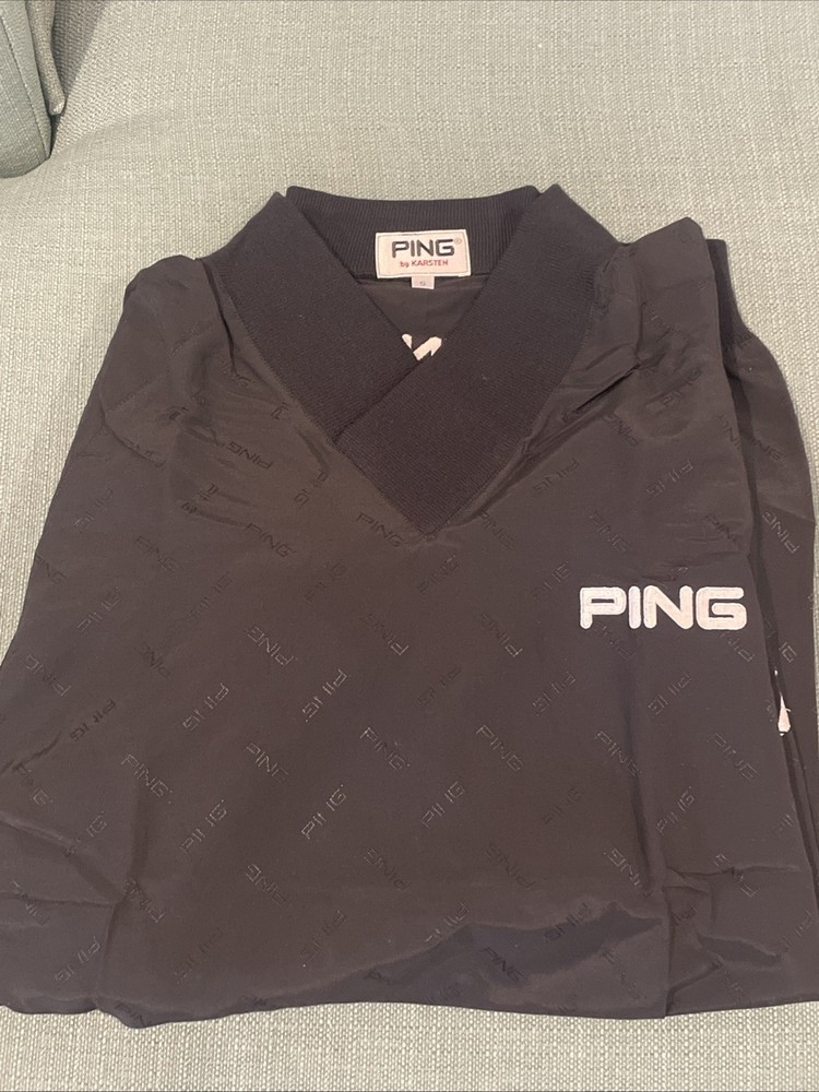 PING Karsten Short-Sleeve Windbreaker Pullover – Size S Black Logo Pattern