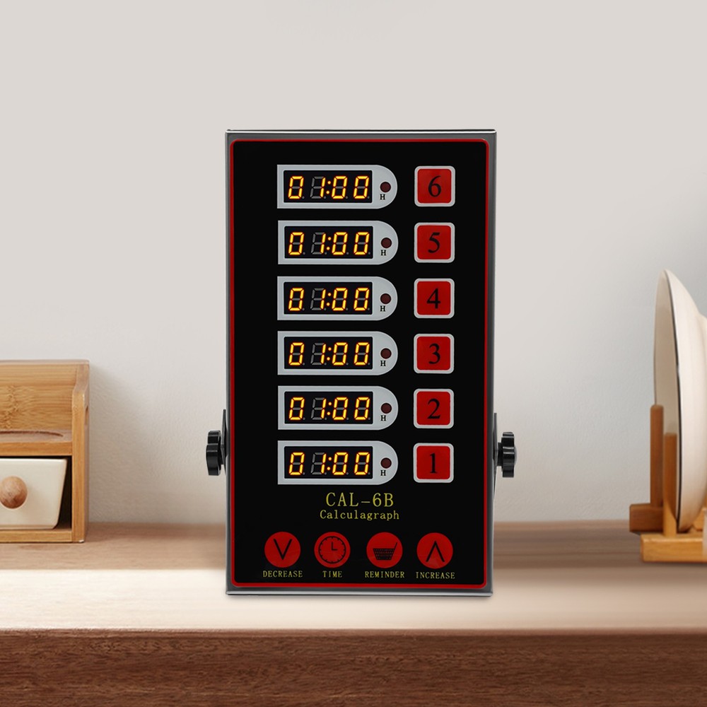 6-Channel Kitchen Timer – Stainless Steel, LED Display, Multi-Task Function