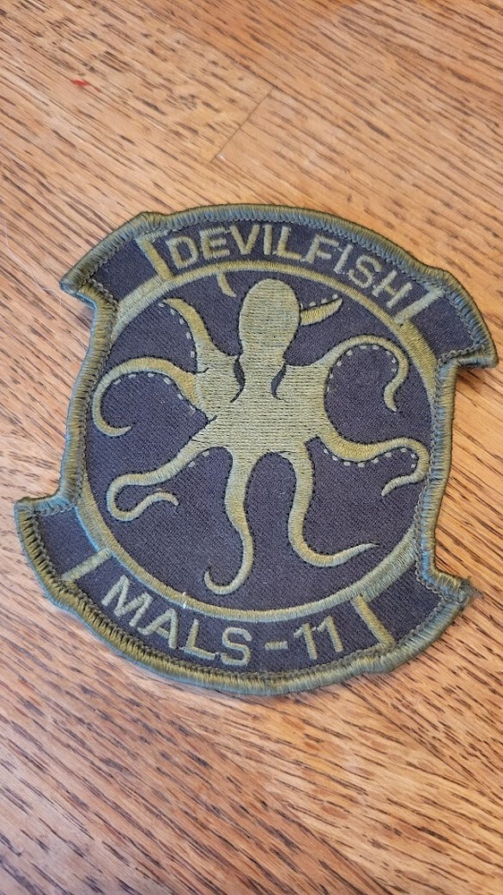 MALS-11 Devilfish Green Patch –With Hook and Loop, 4" US MARINE CORPS