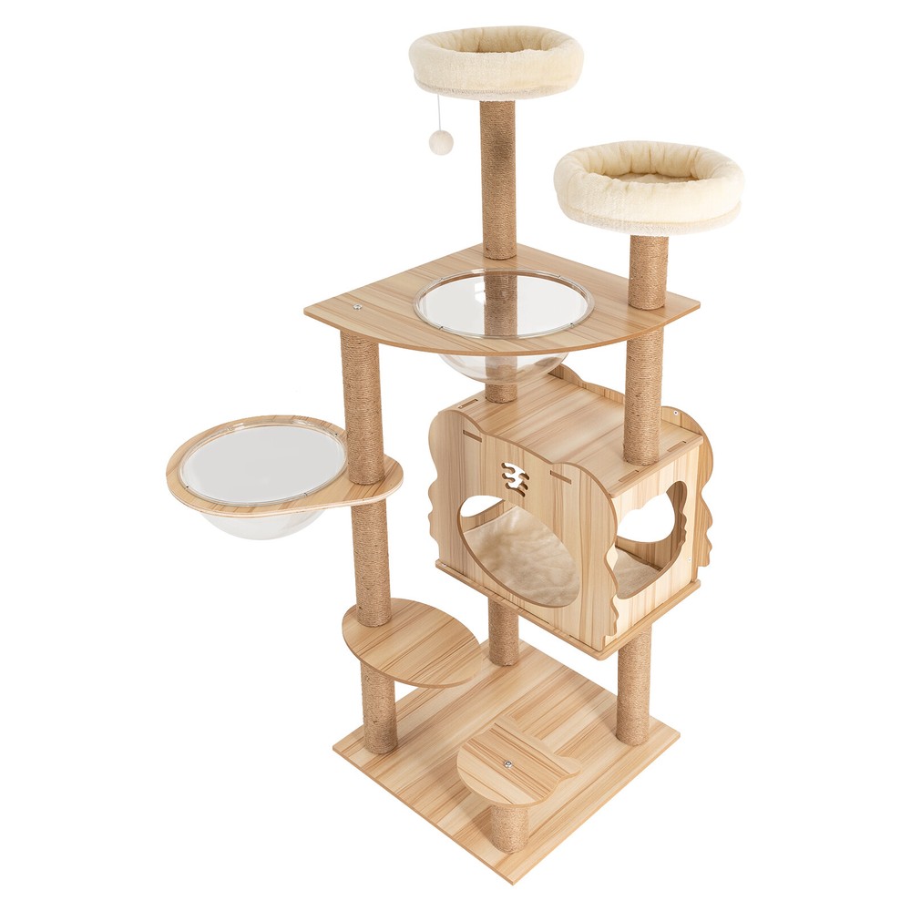 Cat Tree Tower Tall Scratching Post Activity Centre with Den Beige Large 137cm