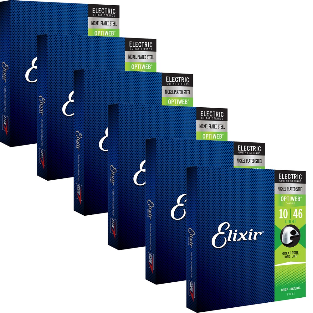 6 Sets Elixir 19052 Nickel OPTIWEB Electric Guitar Strings, Light 10-46